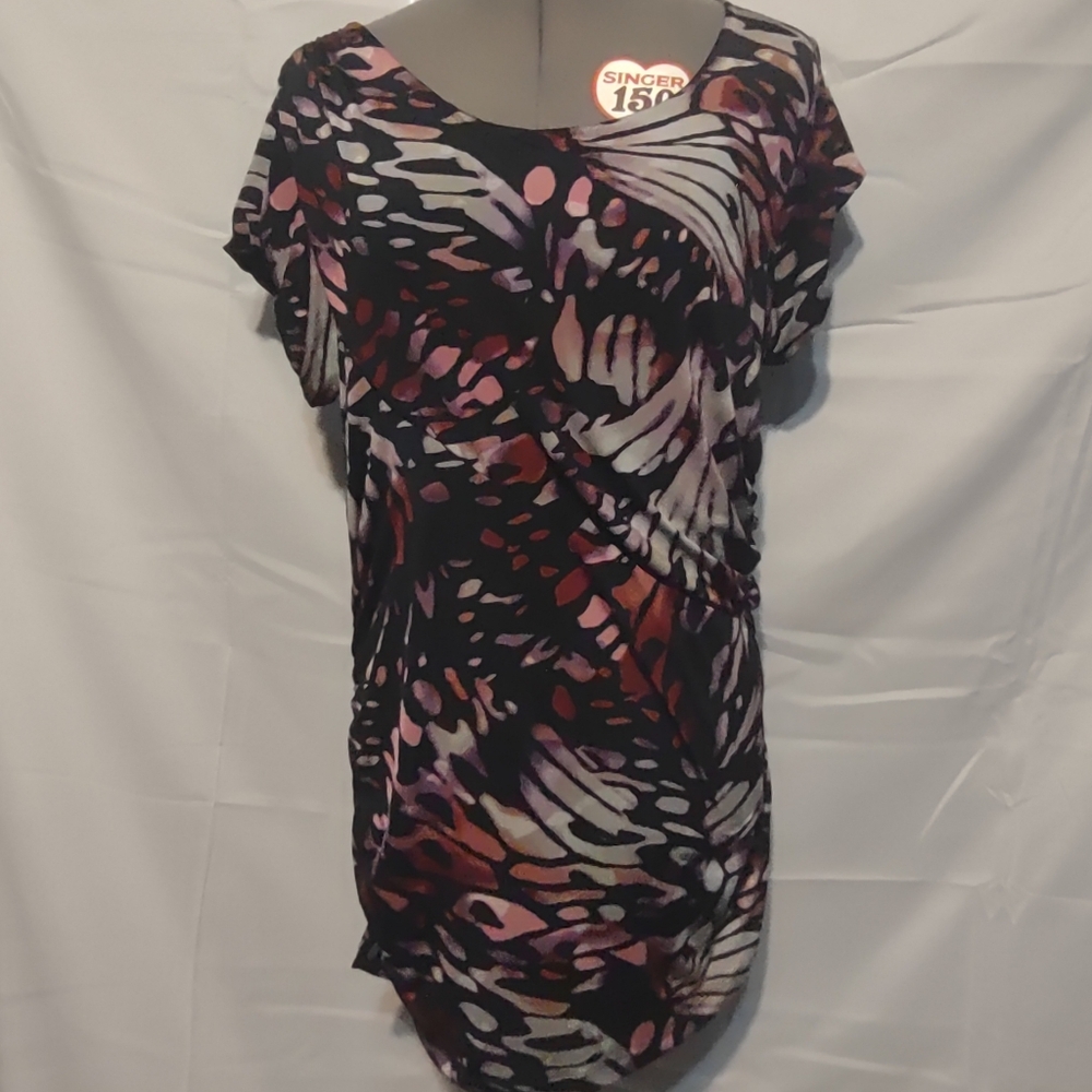 🍌 Worthington Abstract Patterned Black Pink White Top Large